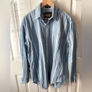 VTG90’s Ralph Lauren Chaps Blue White Striped Chambrey Shirt SZ 16 1/2-34/35